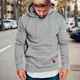 thumbnail image 2 of Men Casual Hoodies With Pocket Solid Color Drawstring Leather Label Comfortable Loose Trendy Sweatshirt For Daily Wear,Light Gray,S, 2 of 5