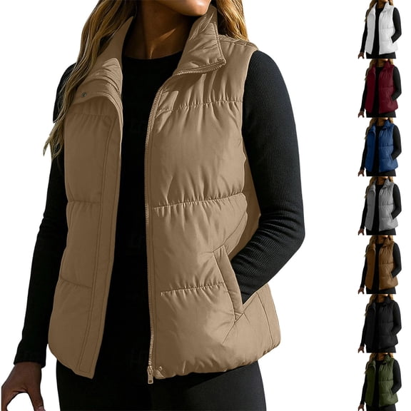 Ihhxva Puffer Vest for Women Front Padded Insulation Collared Design Sleeveless Casual Outerwear with Pockets S-2XL