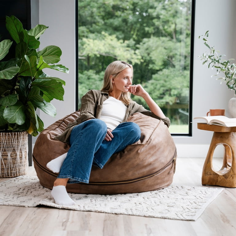 バッグ Vegan Leather Big Pillow Bag Big Joe Foam Bean Bag Chair, 4Ft, Coffee Soft Vegan Leather