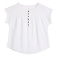 thumbnail image 4 of DPTALR George Women's Solid Button-Down Loose Fit Blouse T-Shirt,White,Size L, 4 of 4