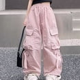 thumbnail image 5 of UACY Girls Cargo Pants Wide Leg Cute Cargo Pants with Bow Decor Multi Pockets, Drawstring Elastic Waist Loose Fit Casual Pants for Girls Daily Wear, 5 of 6
