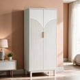 thumbnail image 6 of Ktaxon 2 Door Fluted Wardrobe Armoire Closet with Hanging Rod, Modern Drawer Dresser Shelf Elegant White Finish Closet, Farmhouse to Mid-Century Style, 6 of 12