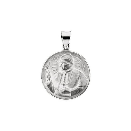 Pope John Paul Medal - 14K White Gold 20.75mm Round Pope John Paul II Hollow Medal