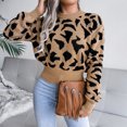 thumbnail image 4 of Suéter de señora para mujer, suéter de cuello redondo de manga larga con estampado de leopardo para invierno y otoño, 4 of 8
