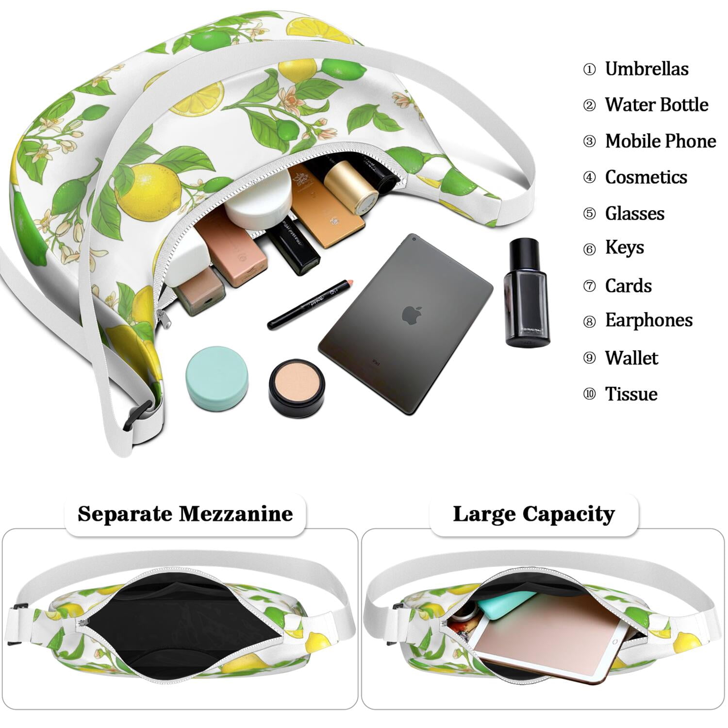 Lemon Lover Shoulder Bag for Women, Yellow Fruit Print Lightweight Crossbody Purse, Modern Summer Hobo Tote, Water-Resistant Nylon Handbag with Spacious Interior