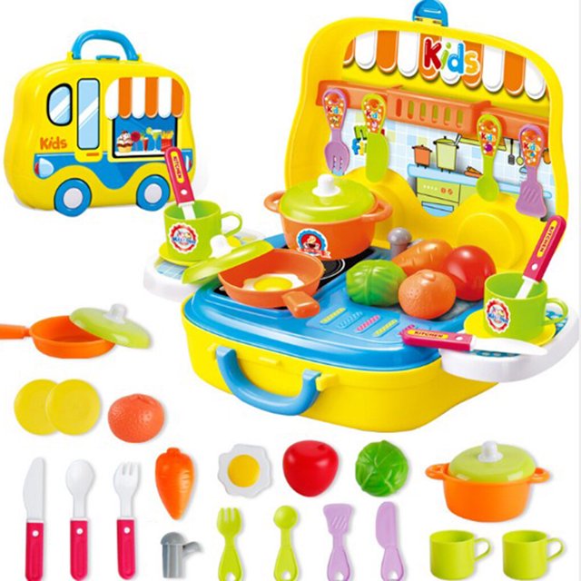 Xingzhi Pretend Play Children Simulation Kitchen Cooking Tableware Dressing Suitcase Kids Plastic Toy Set