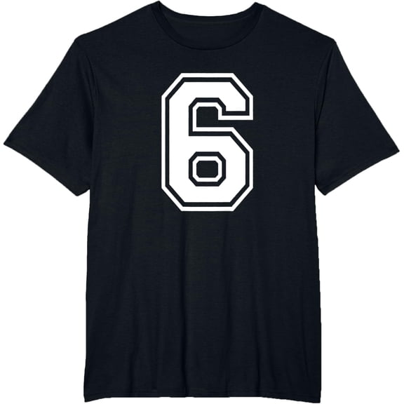 Number 6 Sports Jersey Print T-Shirt, Unisex Black Crew Neck Short Sleeve Casual Tee Men Women