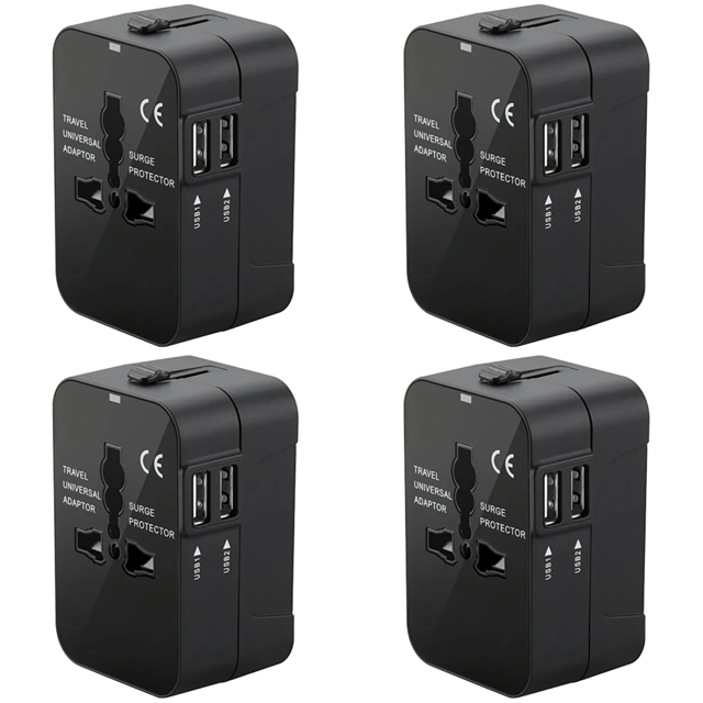 Cargador Integrado Mundial Adaptador Enchufe CA Pared Con Puertos Carga USB Duales Adecuado para EE. UU. UE Reino Unido Australia (negro)