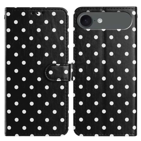 Decase Stylish Polka Dot Pattern Wallet Case for iPhone Air,Shockproof Card Slots Stand Flip Protective Cover,Folio PU Leather TPU Bumper Hybrid Cover,Black