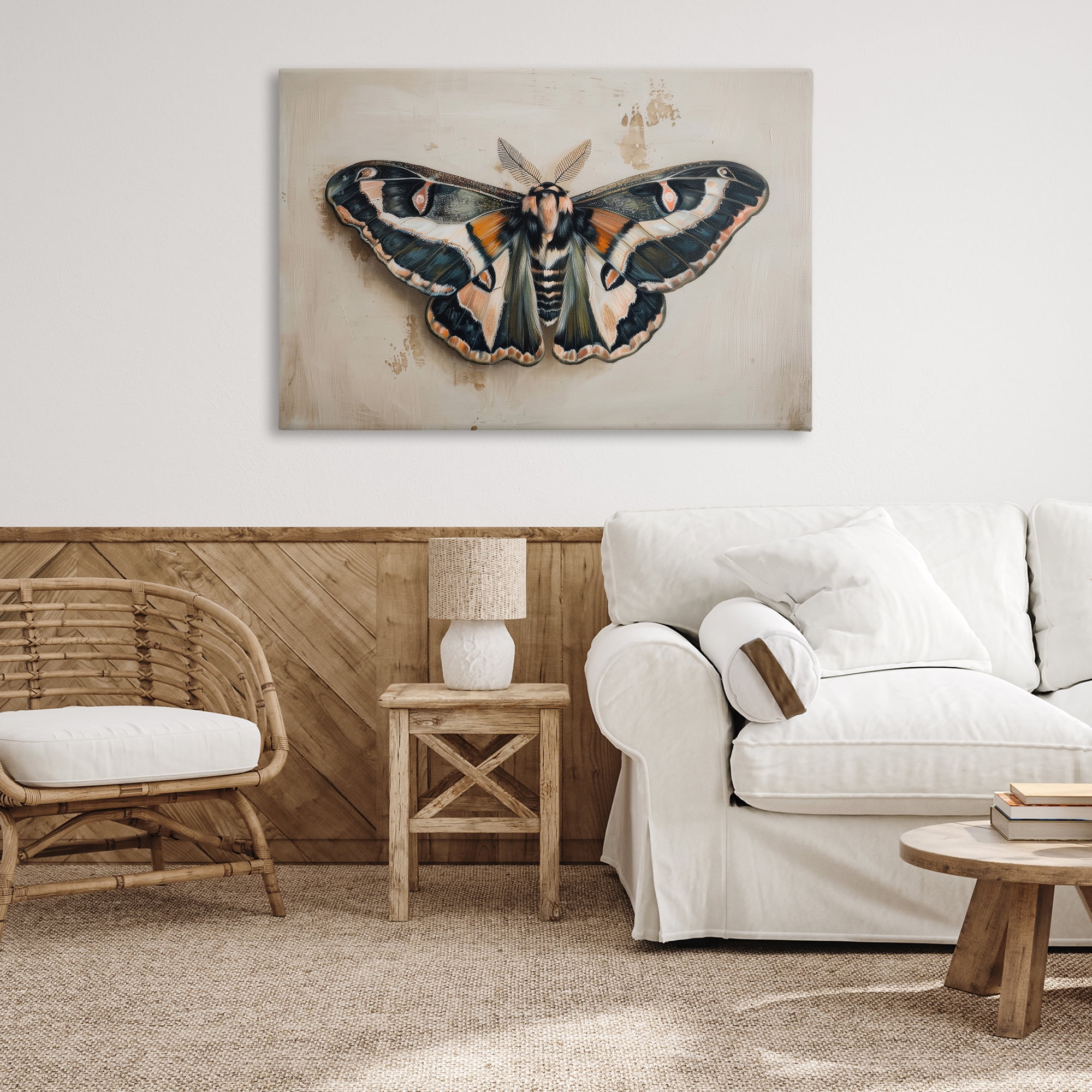 Stupell Industries Dark Winged Moth Animals Painting Wrapped Canvas Art Print Wall Art, 45 x 30