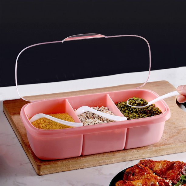 Juego de frascos de caja de condimentos de plástico | Contenedor de especias dividido con tapa y cuchara | Almacenamiento portátil de múltiples compartimentos de grado alimenticio | 24,5x11x7cm