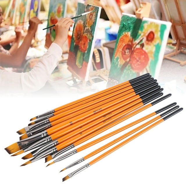 12 Pinceles Suavizantes Para Pintura Acrílica De Nailon,de Madera, Virola De Metal, Pinceles Multiusos Con Mangos De Madera De Abedul, Ideales Para Manualidades
