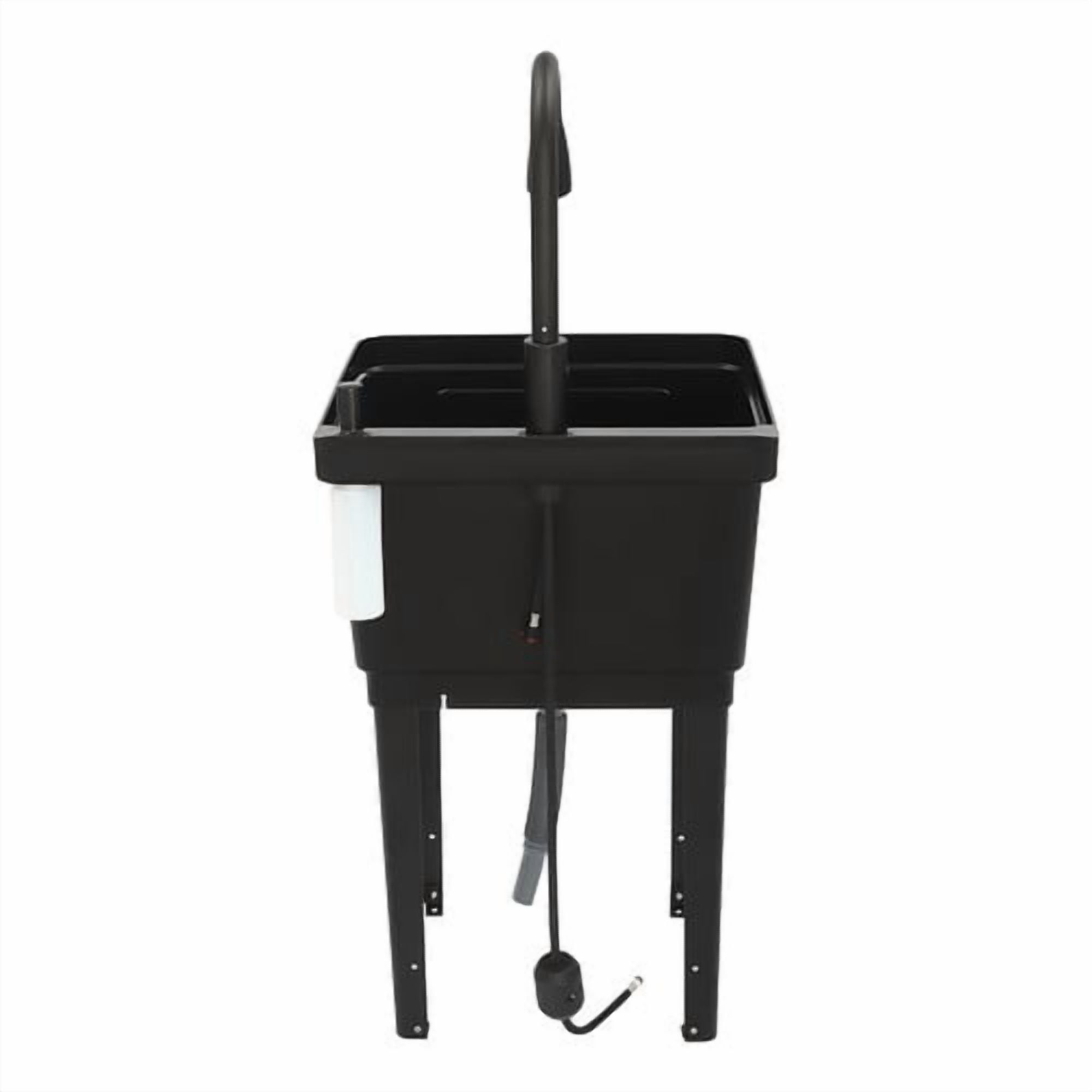 Utility Sink with 360° Rotatable Faucet & Pull Out Sprayer 19.6" L x 19" W x 35" H Freestanding Laundry Tub Sink Single Bowl Kitchen Sink for Laundry Room Bathroom Farmhouse (Black)
