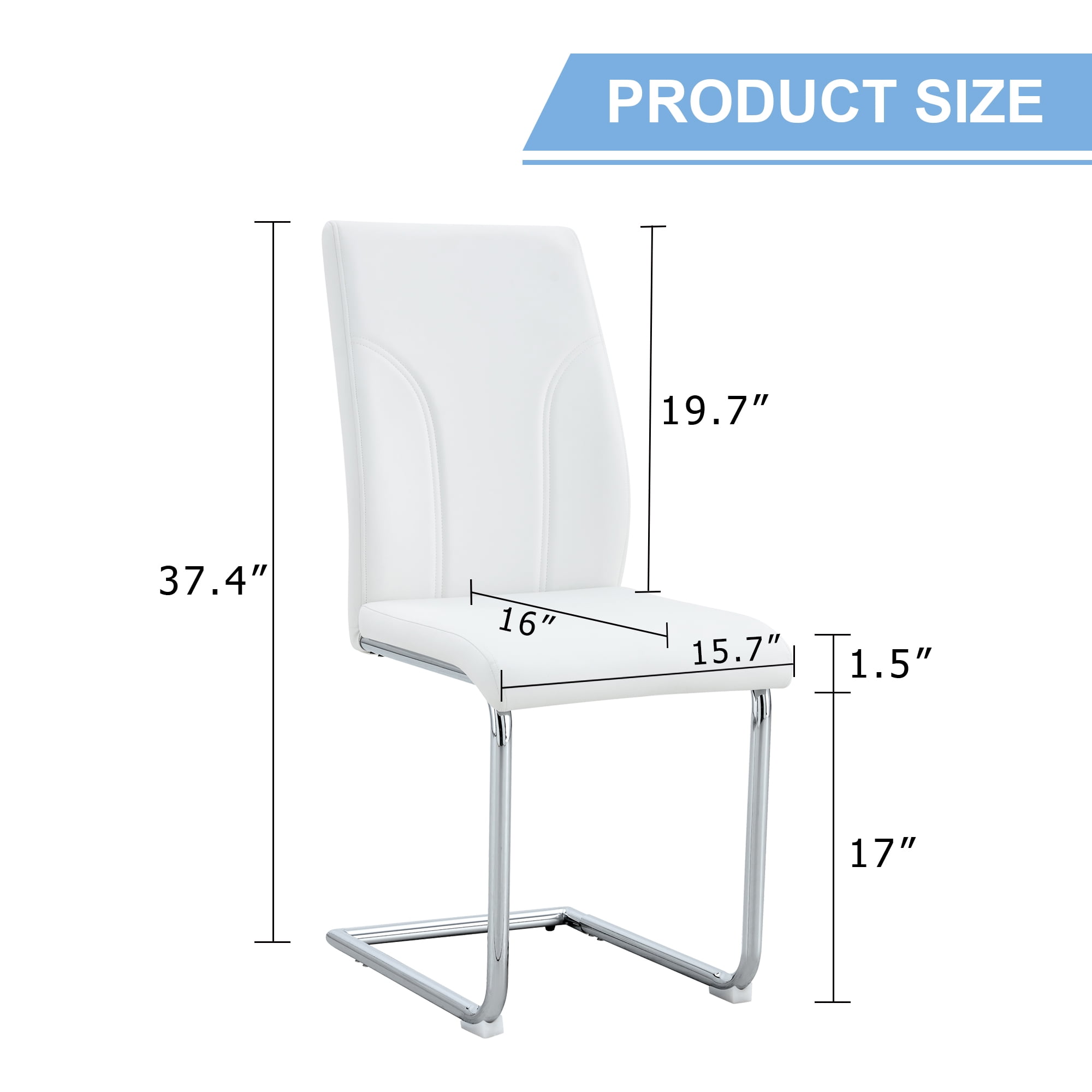 White PU Dining Chairs Set of 4 - Modern Kitchen Chairs with High Back, Sturdy Legs, 15.7" Seat, for Dining Room, Restaurant