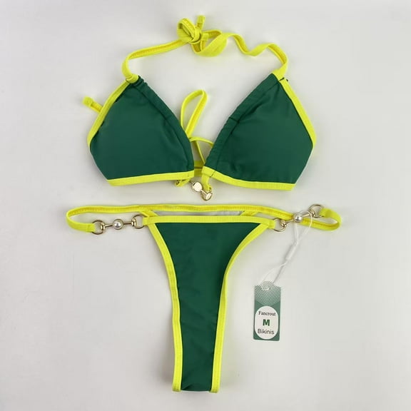 Fancrout Bikinis,Women's Triangle Bikini Tie Side Whip Stitch String Bikini