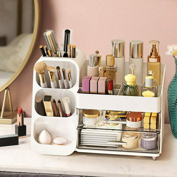 odorsTT Makeup Organizer with Drawers for Vanity,Spacious Cosmetic Display Case,(White)