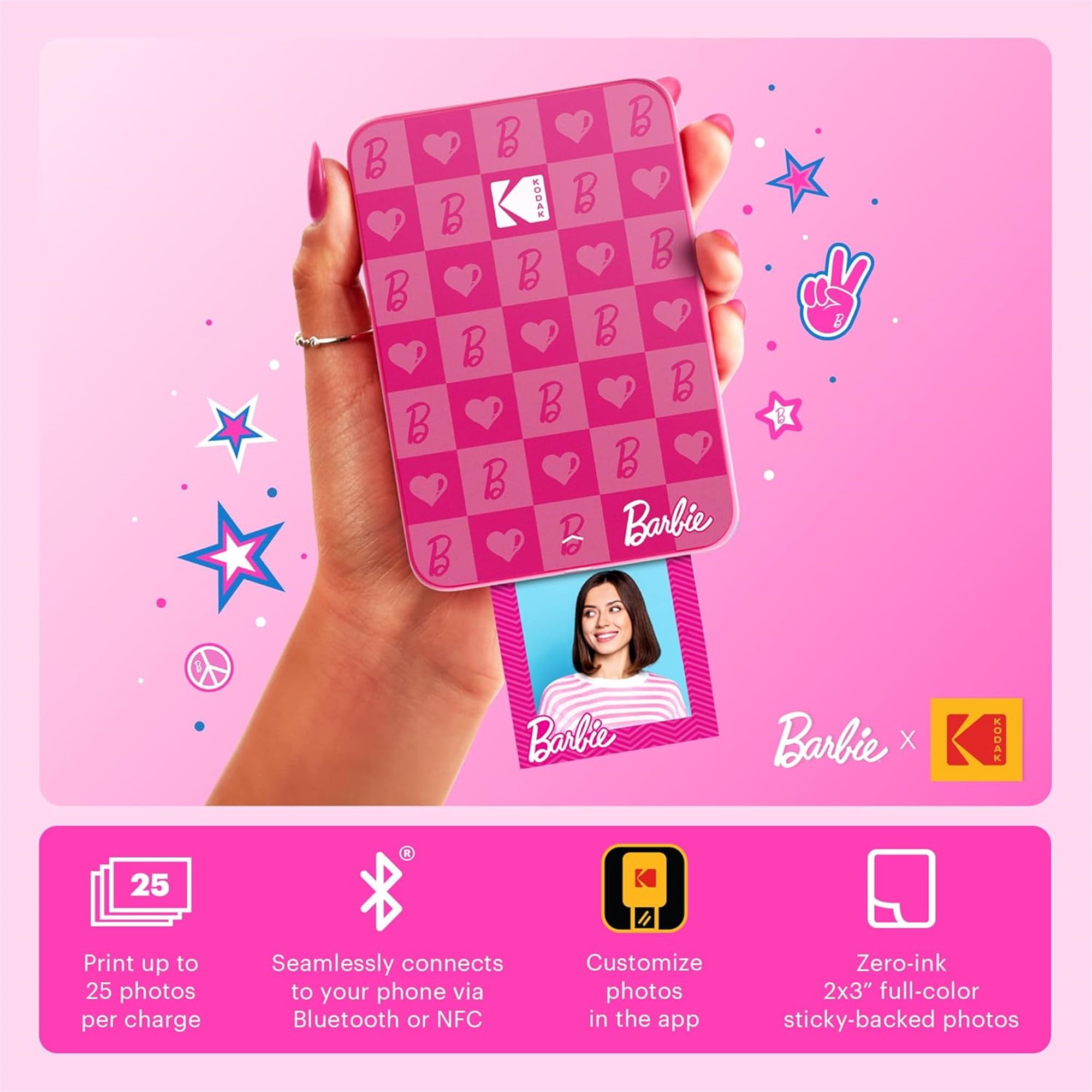 Kodak X Barbie Step Slim Wireless Photo Printer with ZINK Zero Ink, Bluetooth, 2x3 Prints