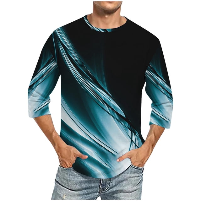 Blusas y camisas de manga larga con cuello redondo para hombre, blusa informal con cuello redondo y manga corta, blusa estampada de poliéster para hombre.
