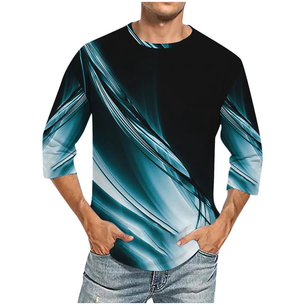 Blusas y camisas de manga larga con cuello redondo para hombre, blusa informal con cuello redondo y manga corta, blusa estampada de poliéster para hombre.