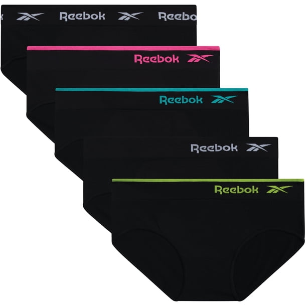 Reebok Pack de 5 braguitas hipster sin costuras, elásticas, talla XL, negras