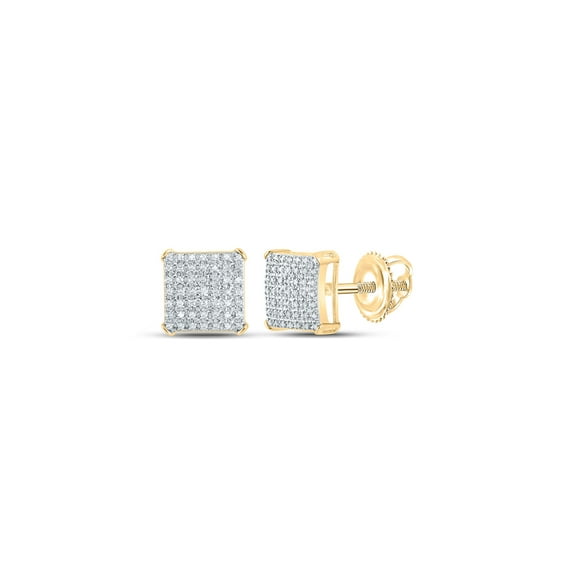 10kt Yellow Gold Mens Round Diamond Square Earrings 1/3 Cttw