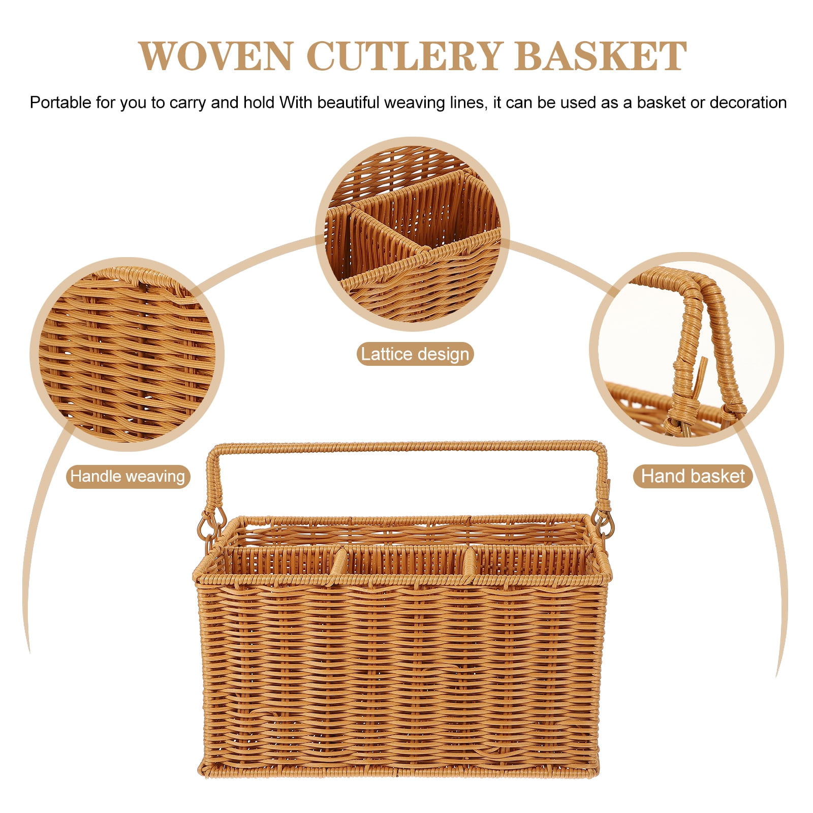 Woven Cutlery Storage Basket Serving Holder Kitchen Organizing Asseriories Plastic Spoons Silverware Utensil Drainer Utensils Imitation Rattan