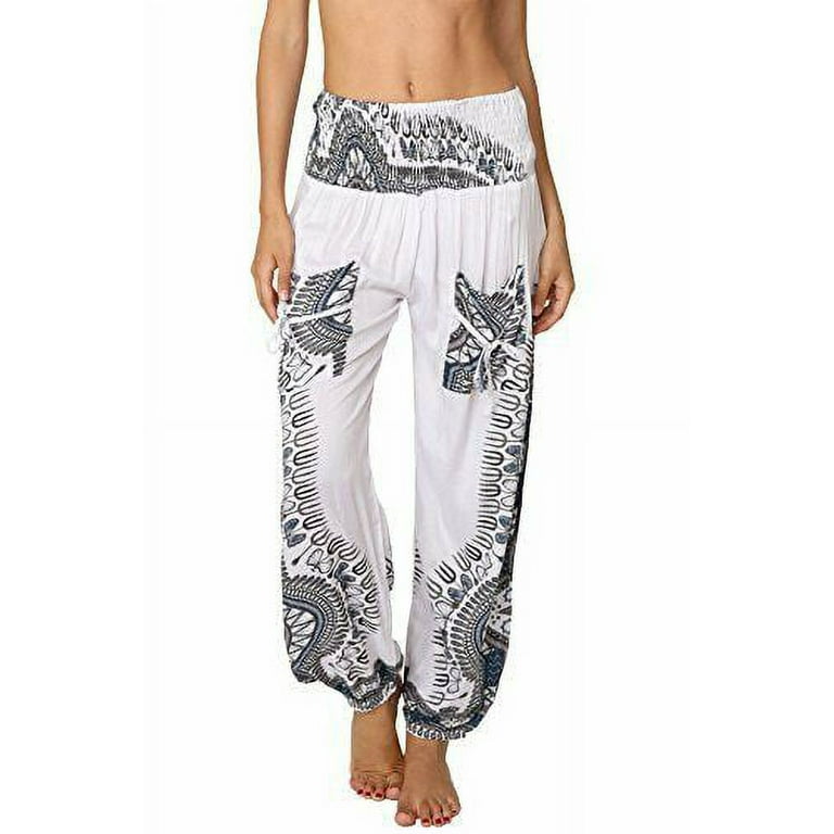 TESNN Women's Boho Pants Comfy Harem Smocked Waist Yoga Pants with Pockets  Lounge Jogger Pants 