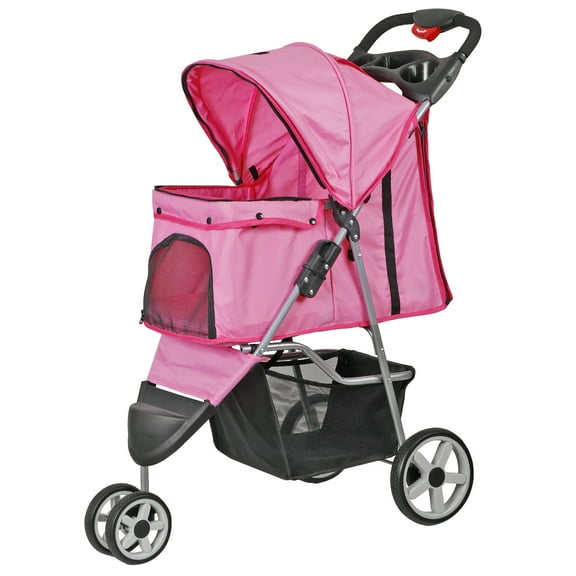 SSyao Folding Dog Stroller with 3 Wheels for Small Medium Dog for Travel Jogging Pink