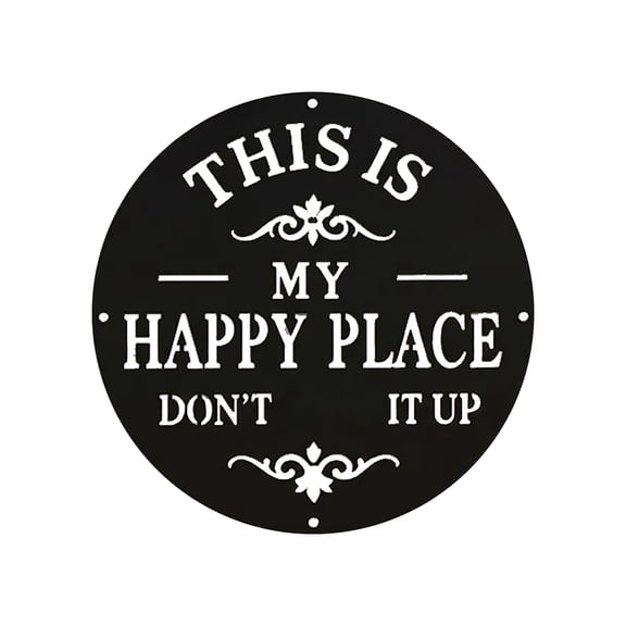 This Is My Happy Place Sign, Garden Signs for Outside Round Vintage Metal Signs, Funny Welcome Outdoor Decor Metal Wall Plaque for Porch Yard