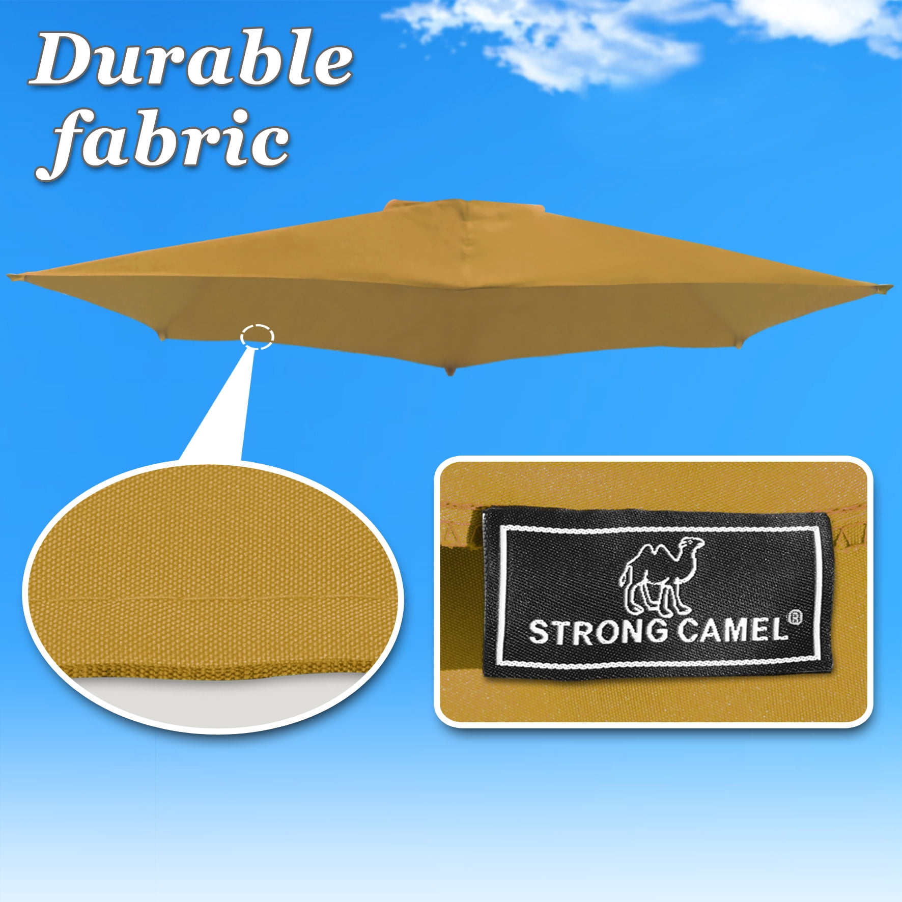 SUNNY Replacement Canopy Cover Only for 10' Patio 10ft 5 Ribs Half Umbrella (Tan)