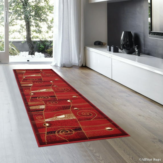 Allstar Red Abstract Modern Area Carpet Rug - Runner (2' 0" x 7' 2")