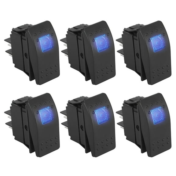 6pcs Universal Vehicle Interior Rocker Switch 4 Pins Blue LED Light 20A 12V Toggle Switch