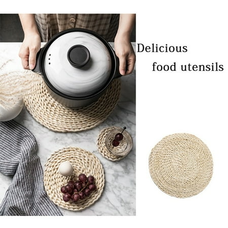 

4Pcs Dining Table Mat Corn Woven Heat Insulation Pot Handmade Placemats Round Cup Coasters