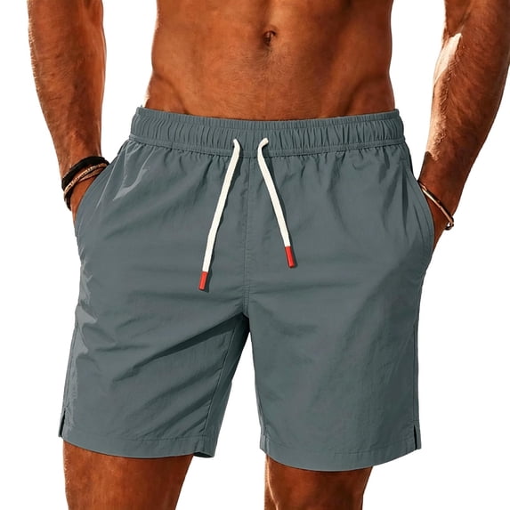 LEKWK Athletic Shorts for Men Elastic Waist Drawstring Quick Dry Workout Short Lightweight Moisture Wicking Gym Activewear with Side Pockets Dark Gray L