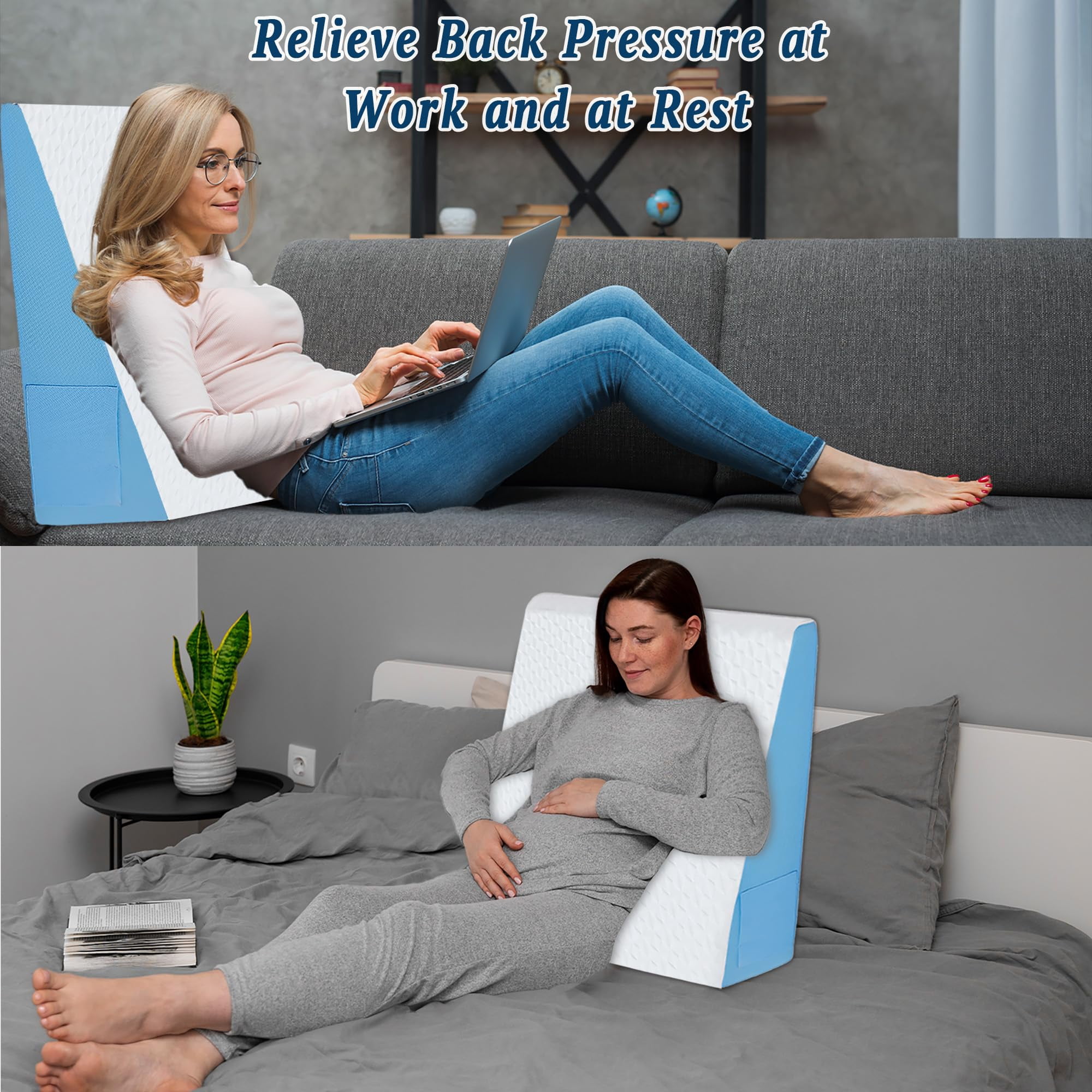 Wedge Pillow For Sleeping  7.5" Bed After Memory Foam Triangle Incline Support Leg Elevation