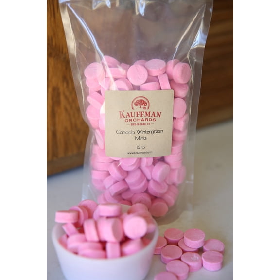 Kauffman Orchards Canada Wintergreen Mints, Pink Candy Lozenges, 1.2 Pound Bag Pack of 3
