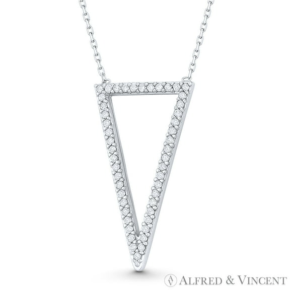 Upside-Down Open-Triangle Charm CZ Crystal Pave Pendant & Necklace in .925 Sterling Silver