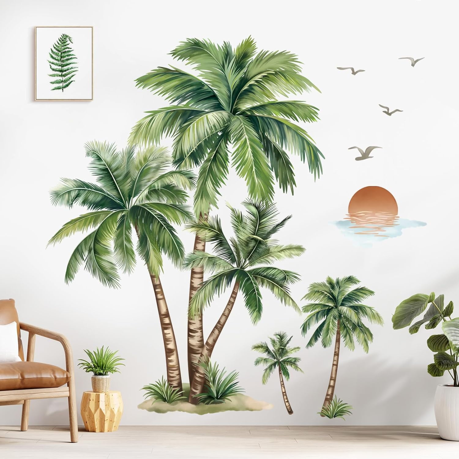 Large Palm Tree Wall Stickers Tropical Plants Coconut Tree Peel and Stick Wall Art Decals for Living Room Bedroom Sofa Background