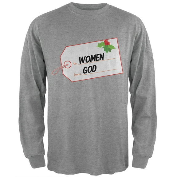 To Women From God Christmas Tag Heather Grey Adult Long Sleeve T-Shirt - Medium