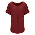 thumbnail image 5 of Hot days, bold styles. Olyvenn Women's V Neck Summer Tops Casual Loose Fit Henley Shirts Button Down T Shirts Tunics Solid Color Basic Tee Shirts Wine L, 5 of 7