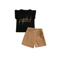 thumbnail image 1 of Fortune Kid Girl Fly Sleeve Cartoon Cat Printed Tops Solid Color Bow Knot Short Skirts Set, 1 of 6