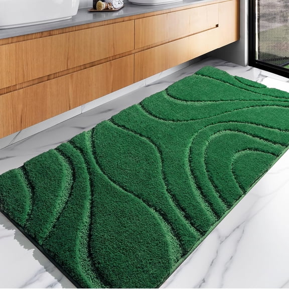 Bathroom Rugs Mat, Soft Plush Shaggy Microfiber Bath Rug, Non Slip Bath Mats for Bathroom Runner Floor, Machine Washable Absorbent Carpet for Shower Tub, Green 24"x47"