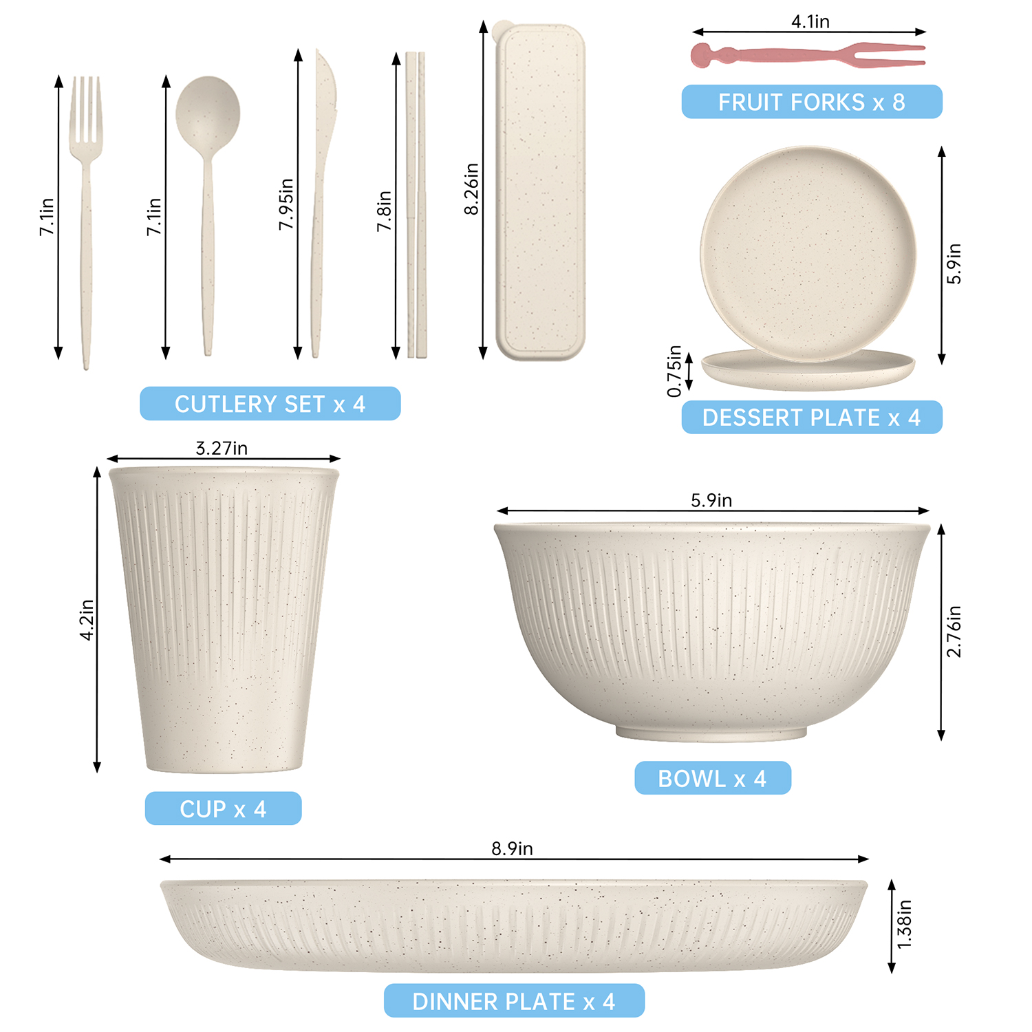 GPED 48-Piece Wheat Straw Dinnerware Set For 4 photo 3
