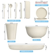 GPED 48 Pcs Wheat Straw Dinnerware Sets For 4, Unbreakable Dinnerware Sets, Reusable Wheat Straw Plates and Bowls Sets, Travel Camping Cutlery Set, Dishwasher Microwave Safe Dinnerware, Beige