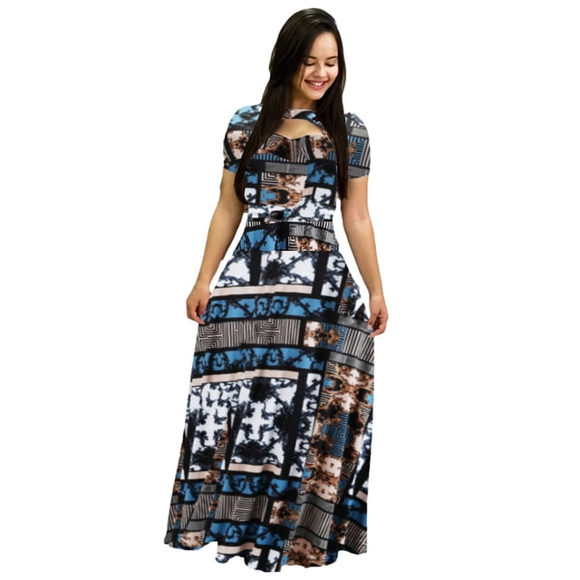Pompotops Robe Longue à Manches Courtes pour Femmes, Mode Confortable, Sexy, Imprimé Ajouré