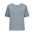 thumbnail image 4 of Womens T-shirts Short-sleeved Turdown Collar Stripe Summer Solid T-shirt Navy XXL, 4 of 6