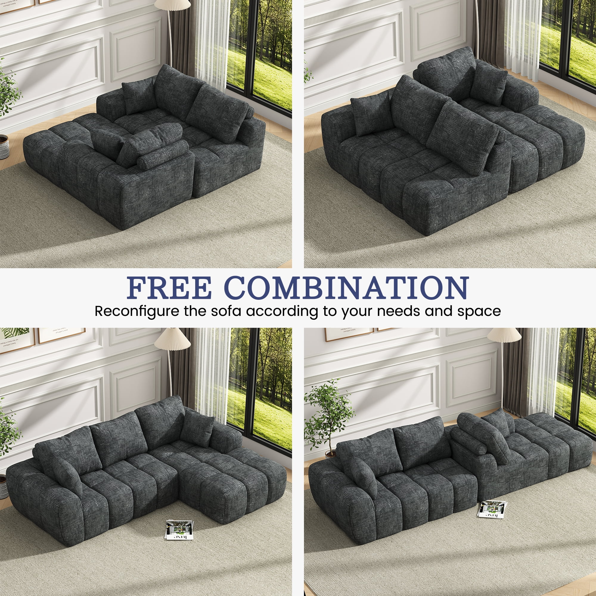 101” Modular Sectional Sofa, Cloud Sectional Couch with Deep Seat, Modern Modular L-Shape Sofa Couch with Chaise,Upholstered Boneless Couches for Living Room Bedroom(Deep Gray)