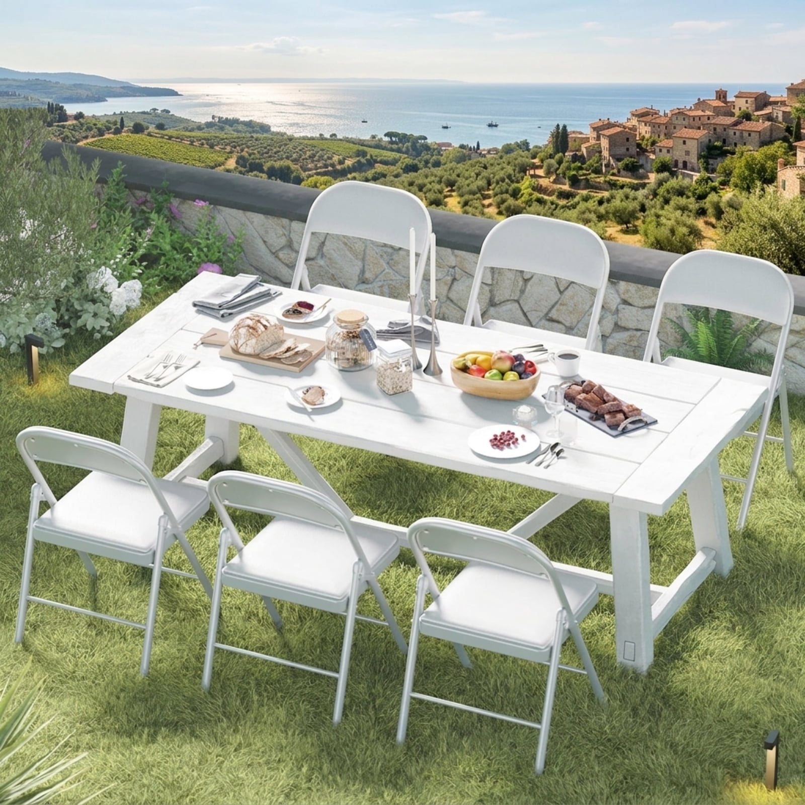 Fenbeli White Padded Folding Chair, Faux Leather Seat with Sturdy Steel Frame, Portable Event Chair for Weddings Dining Rooms Offices and Parties