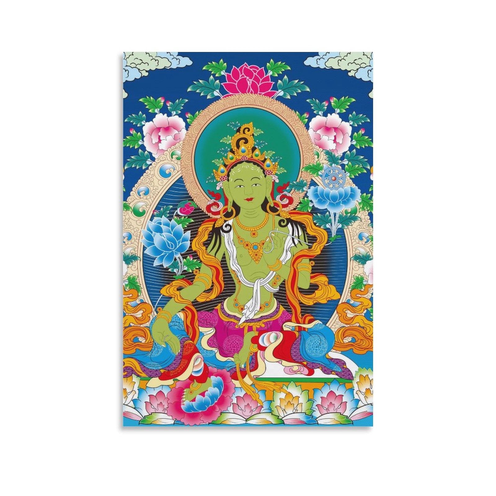 Thangka Sospeso Di Tara Verde | Arazzo Tibetano 60x90 Cm Per Meditazione E Decorazione Moderna