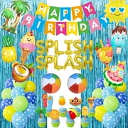 Summer Pool Beach Party Decoration, Splish Splash Birthday Bash Party Decorations Tropical Balloons Banner Cake Topper for Kids Swimming Water Luau Tropical Hawaii Party Decoration Supplies